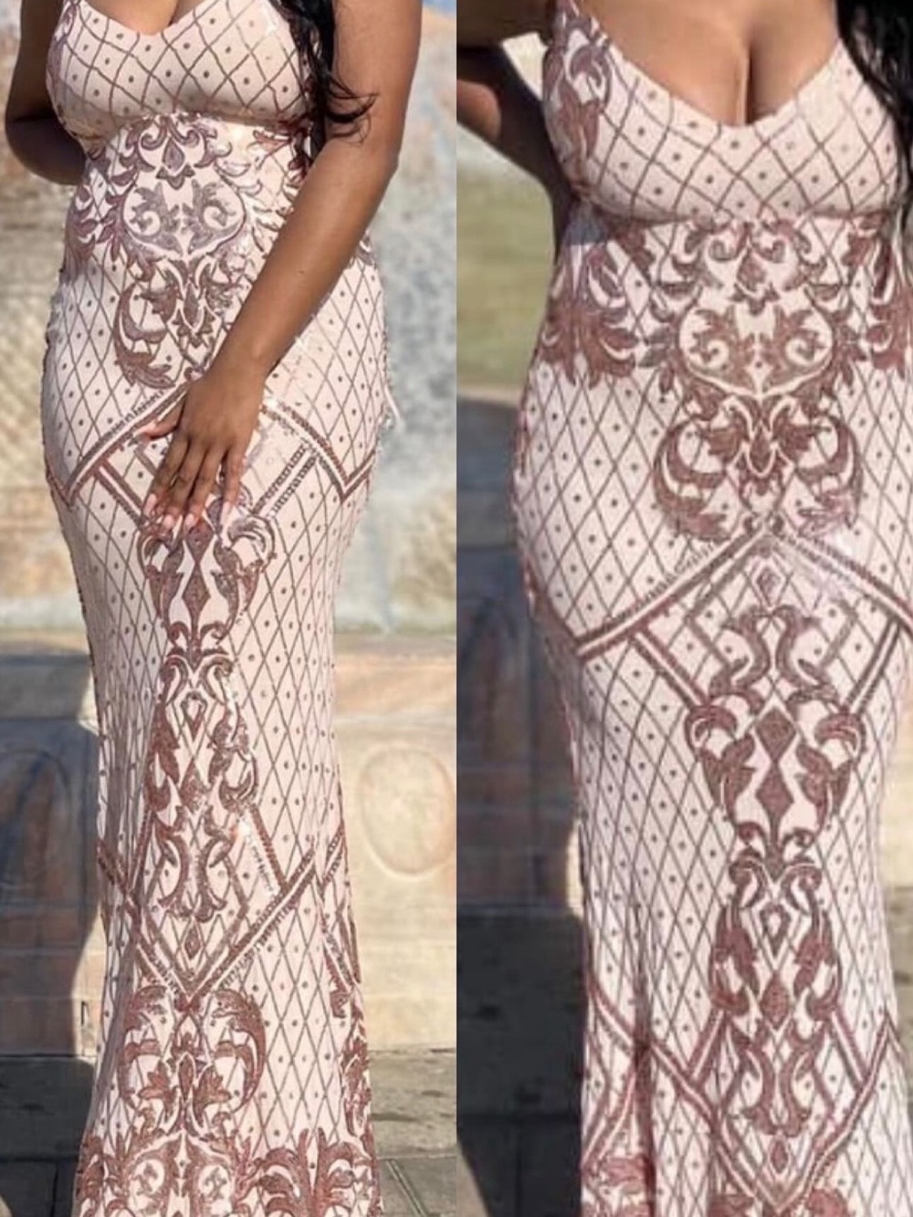Windsor Cream Maxi Dress with Brown Ornate Embroidery